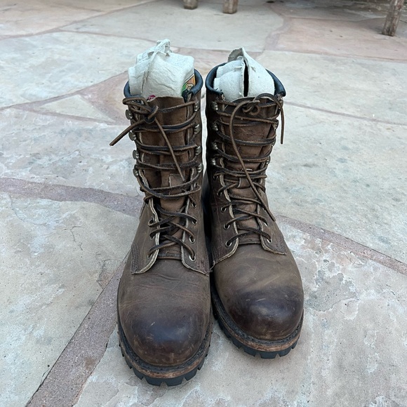 VTG Men Frye Logger Boot Size 9.5 Brown Leather Lace Up Vibram Lug Sole Work USA - Picture 6 of 8